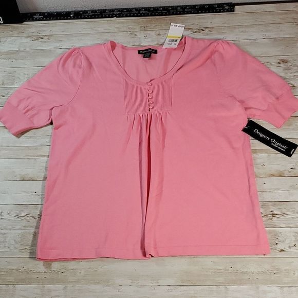 NEW Designers Originals Pink Short Sleeve Sweater Cotton Stretch Petite Medium - Picture 1 of 9
